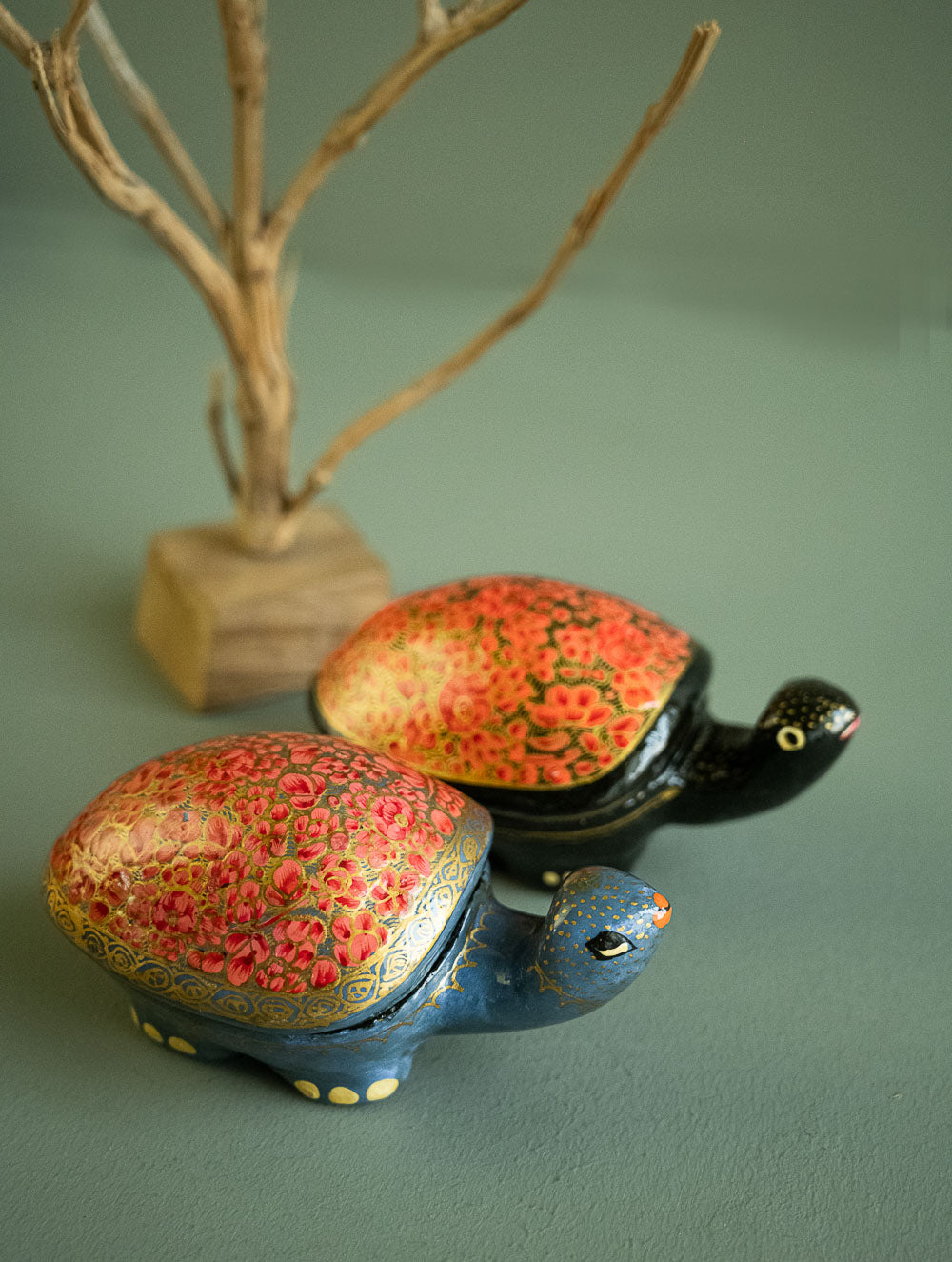 Handcrafted Kashmiri Art Tortoise Decorative Utility Boxes - Fuchsia (Set of Two)