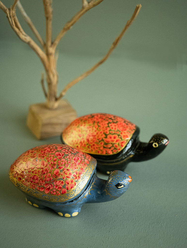 Handcrafted Kashmiri Art Tortoise Decorative Utility Boxes - Fuchsia (Set of Two)