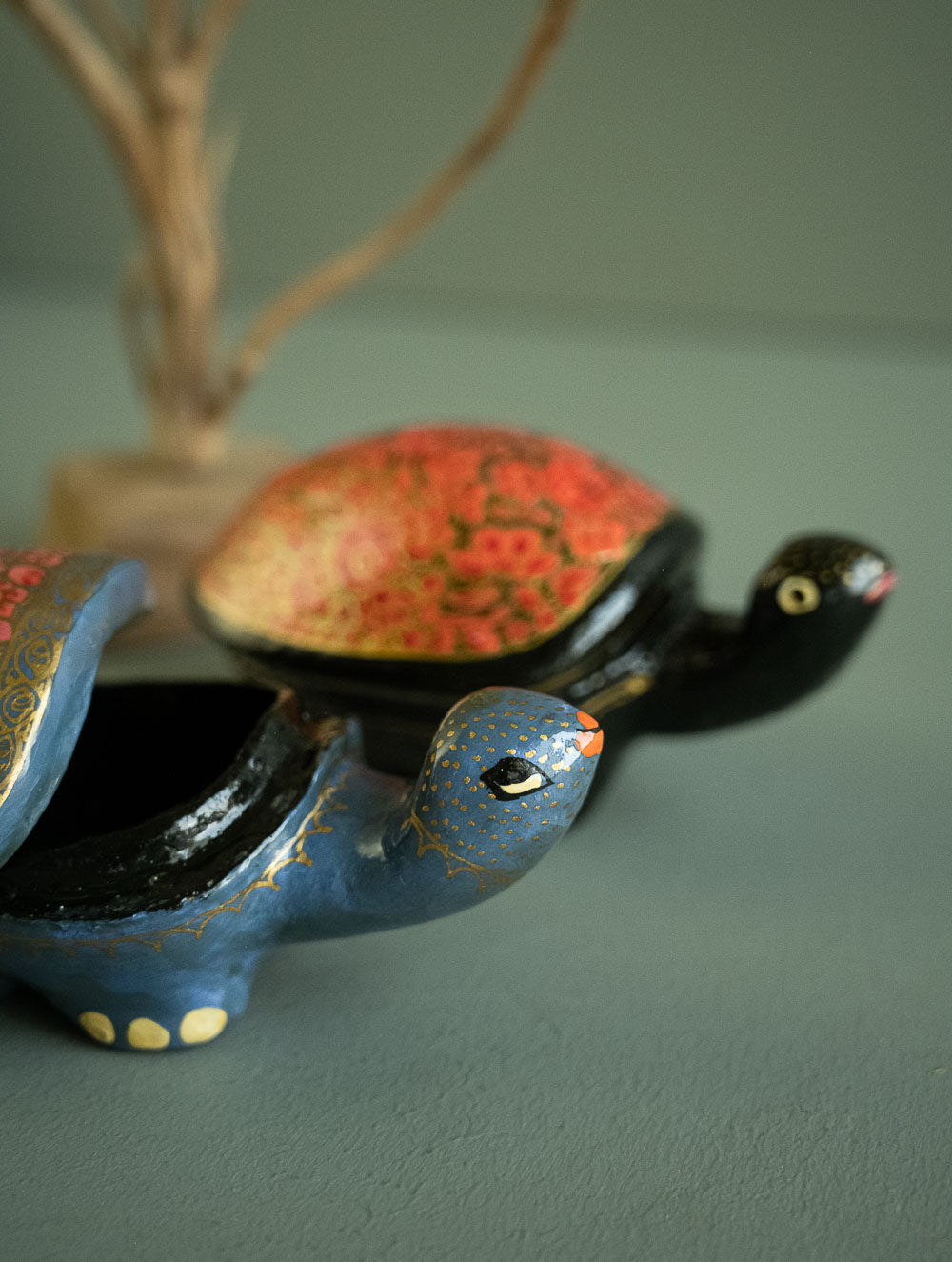 Handcrafted Kashmiri Art Tortoise Decorative Utility Boxes - Fuchsia (Set of Two)