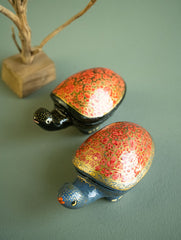 Handcrafted Kashmiri Art Tortoise Decorative Utility Boxes - Fuchsia (Set of Two)
