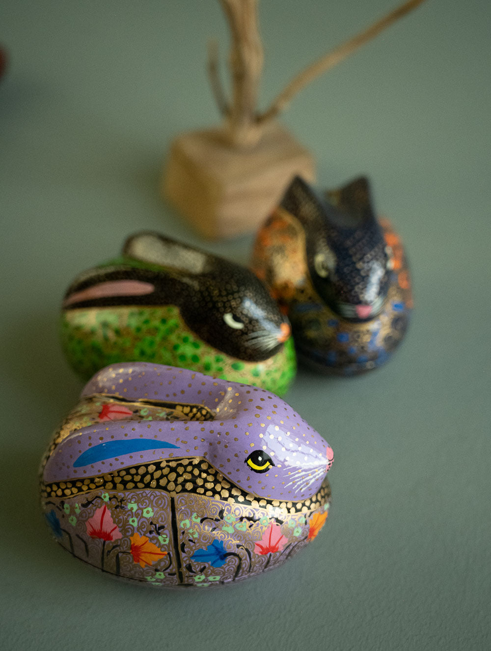 Load image into Gallery viewer, Handcrafted Kashmiri Decorative Utility Boxes - Ornate Rabbits (Set of 3)