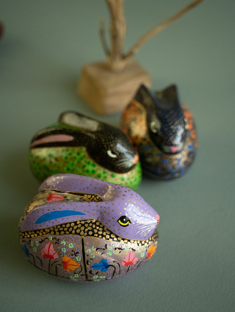 Handcrafted Kashmiri Decorative Utility Boxes - Ornate Rabbits (Set of 3)