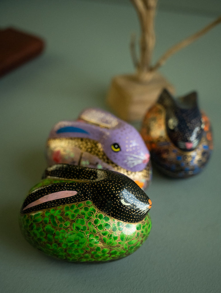 Handcrafted Kashmiri Decorative Utility Boxes - Ornate Rabbits (Set of 3)