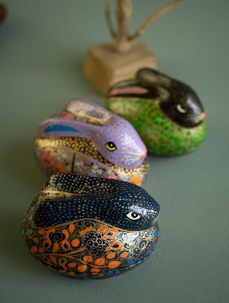 Handcrafted Kashmiri Decorative Utility Boxes - Ornate Rabbits (Set of 3)