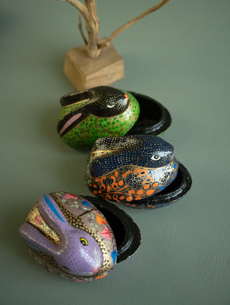 Handcrafted Kashmiri Decorative Utility Boxes - Ornate Rabbits (Set of 3)