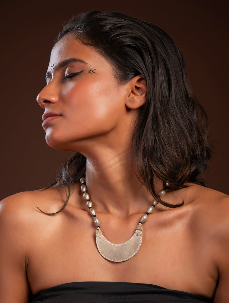 Handcrafted Lambani Tribal Craft Jewellery - Silver Crescent