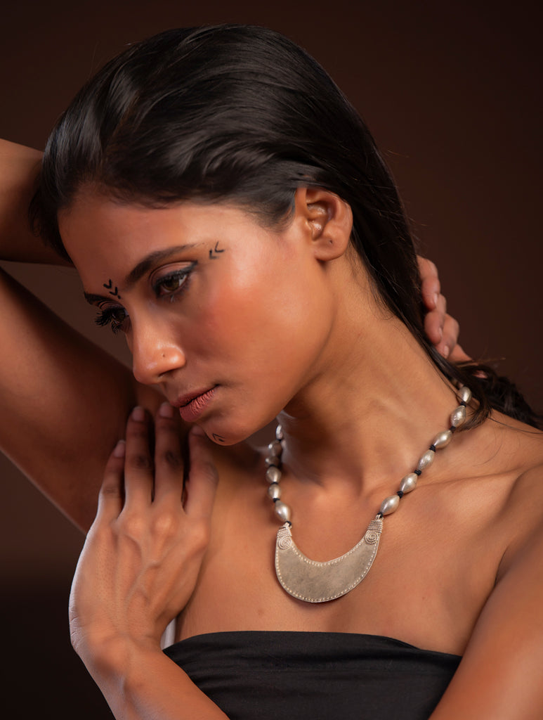 Handcrafted Lambani Tribal Craft Jewellery - Silver Crescent
