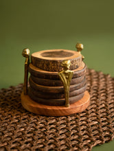 Load image into Gallery viewer, Handcrafted Wood &amp; Dhokra Coaster Set (Set of 6)