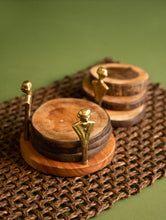 Load image into Gallery viewer, Handcrafted Wood &amp; Dhokra Coaster Set (Set of 6)