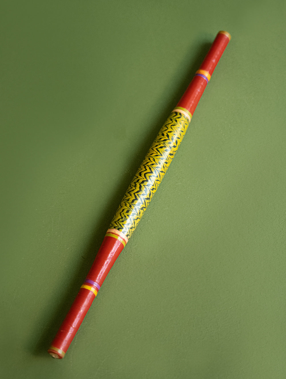 Load image into Gallery viewer, Handcrafted Wooden Cutlery in Kutch Lacquer Craft - Rolling Pin in Saffron &amp; Yellow 