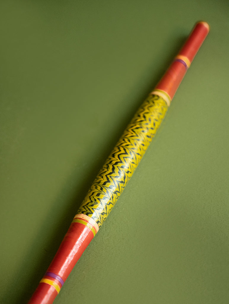 Handcrafted Wooden Cutlery in Kutch Lacquer Craft - Rolling Pin in Saffron & Yellow 