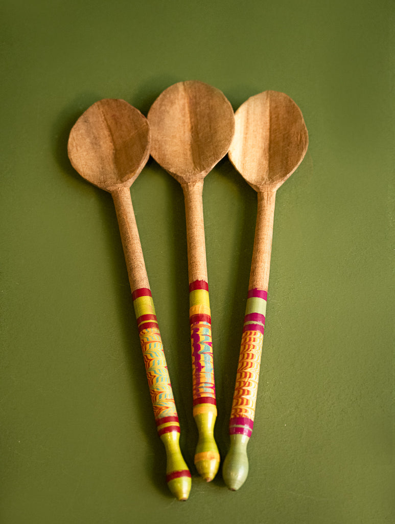 Handcrafted Wooden Cutlery in Kutch Lacquer Craft - Salad Spoons (Set of 3)