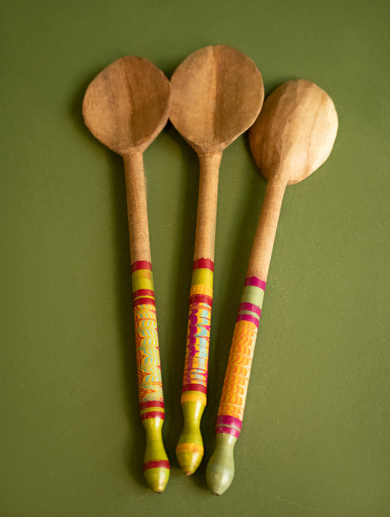 Handcrafted Wooden Cutlery in Kutch Lacquer Craft - Salad Spoons (Set of 3)