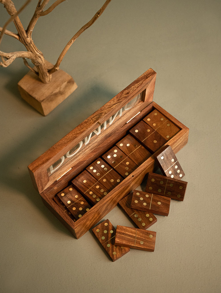 Handcrafted Wooden Game Set - Dominoes 28 Tiles