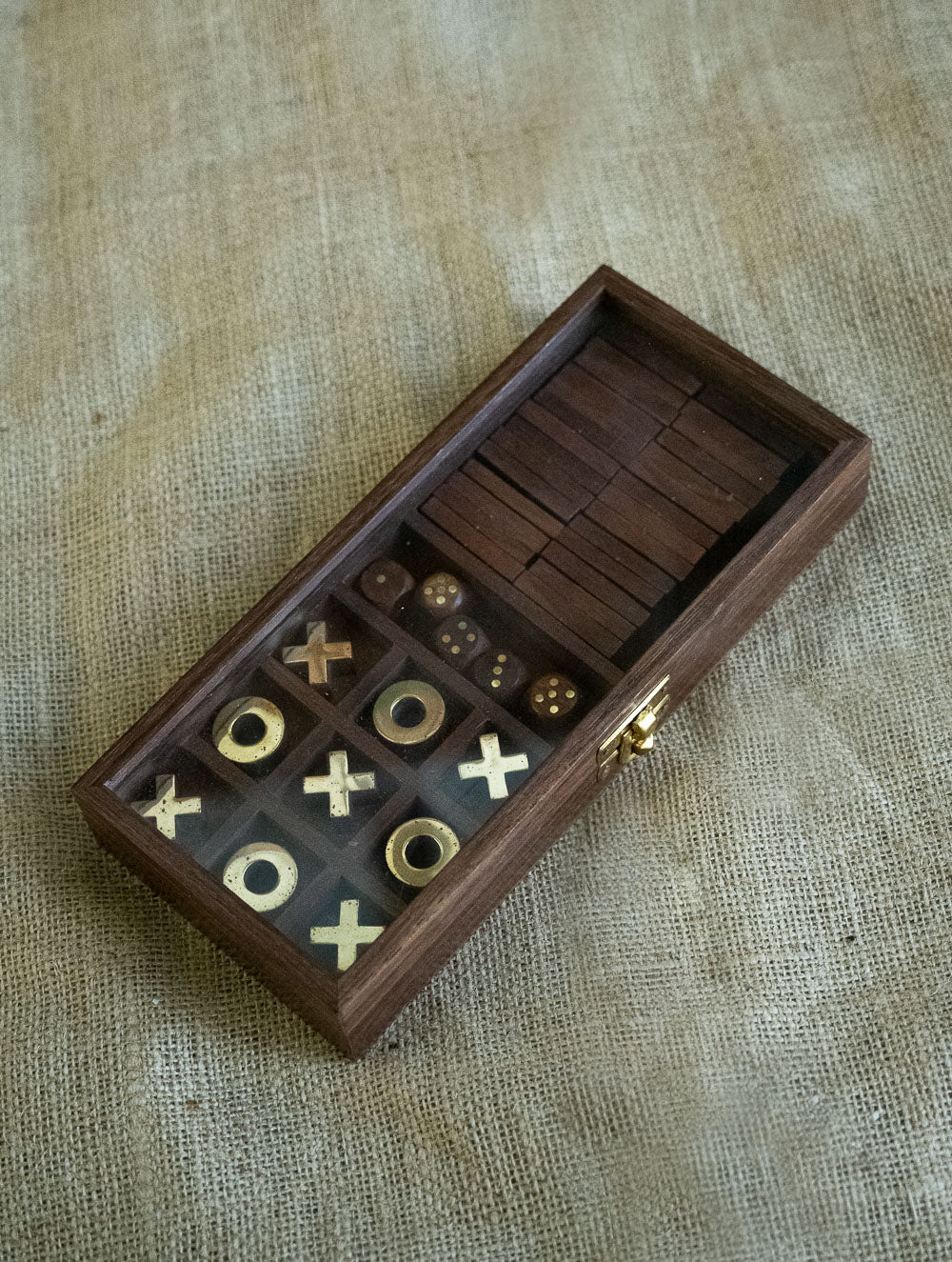 Handcrafted Wooden Games (2-in-1) - Tic Tac Toe & Dominos