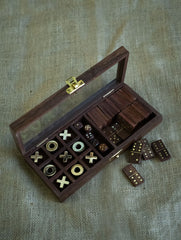 Handcrafted Wooden Games (2-in-1) - Tic Tac Toe & Dominos