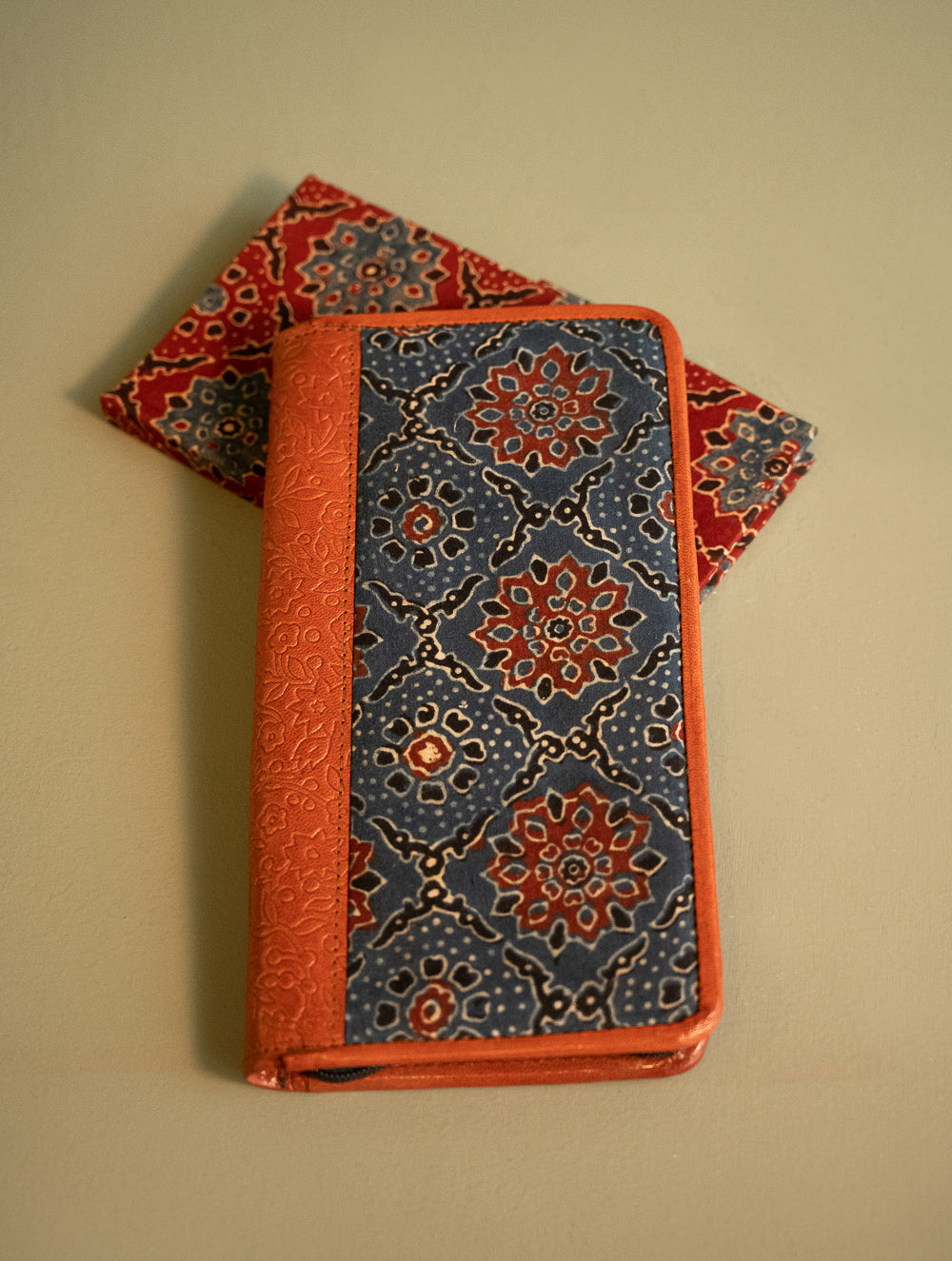 Load image into Gallery viewer, Handmade Ajrakh Large Travel Wallet &amp; Notebook Diary Set - Indigo Legacy (Set of 2) 