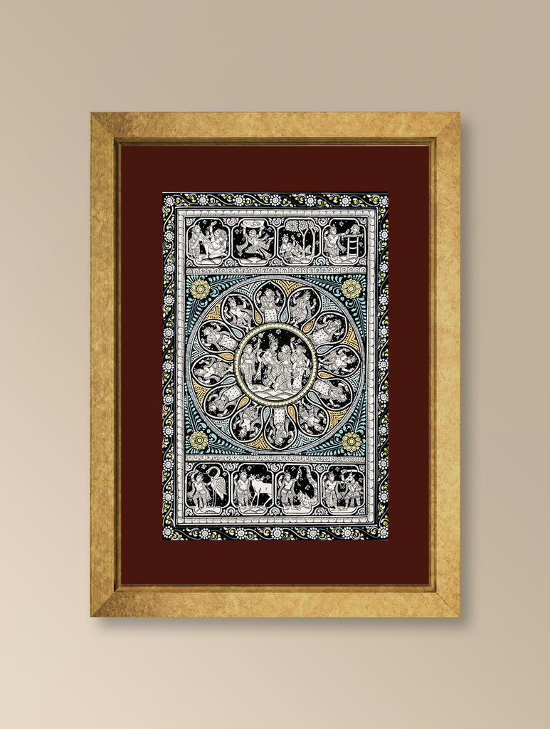 Handpainted Pattachitra Canvas Painting - Fables of Vishnu (Unframed Length - 13" x Width - 19")