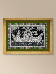 Handpainted Pattachitra Canvas Painting - Hamsa Vahini (Unframed Length - 19" x Width - 13")