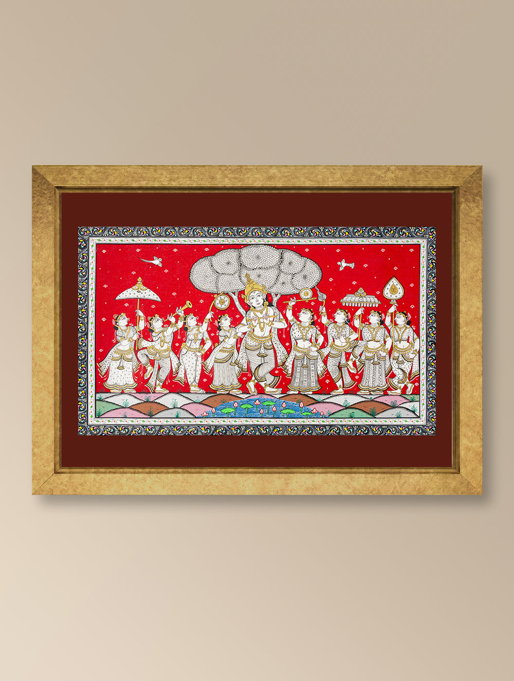 Load image into Gallery viewer, Handpainted Pattachitra Canvas Painting - KrishnaLeela (Unframed Length - 13&quot; x Width - 19&quot;)