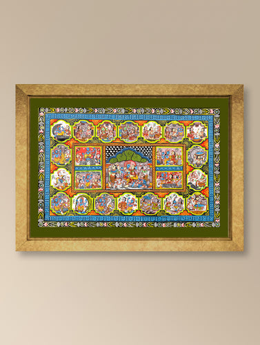 Handpainted Pattachitra Canvas Painting - Krishna Chitrakatha (Unframed Length - 13
