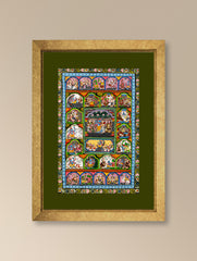 Handpainted Pattachitra Canvas Painting - Krishna Vrittanta (Unframed Length - 13" x Width - 19"