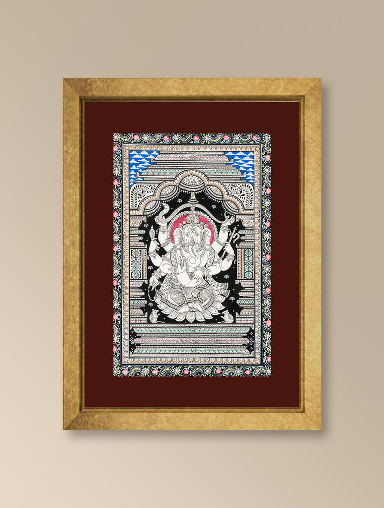 Handpainted Pattachitra Canvas Painting - Lord Ganesha (Unframed Length - 13" x Width - 19")