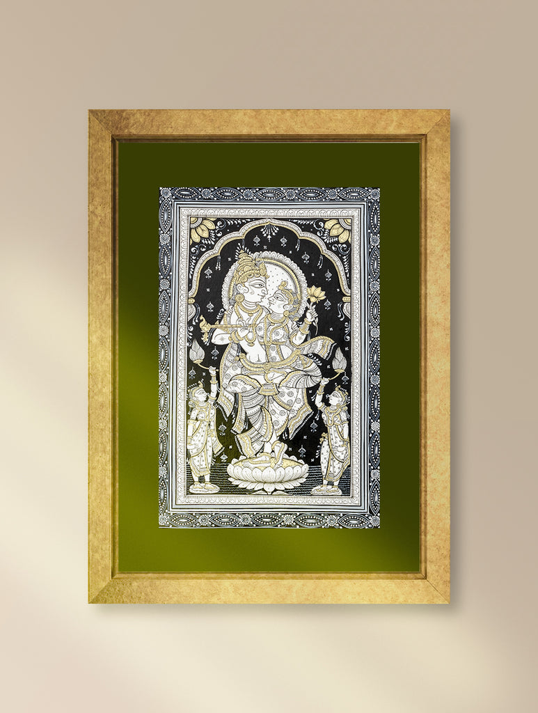 Handpainted Pattachitra Canvas Painting - Lord Krishna (Unframed Length - 13" x Width - 19")