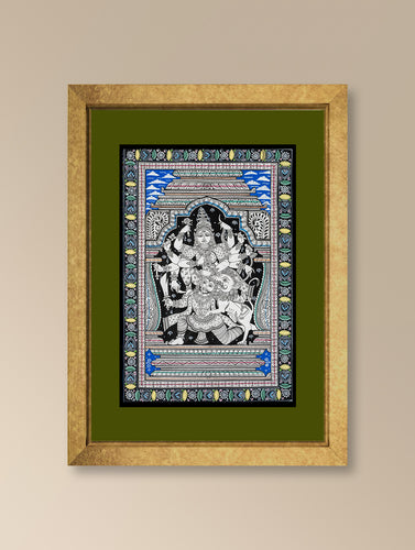 Handpainted Pattachitra Canvas Painting - Mahishasuramardini (Unframed Length - 13