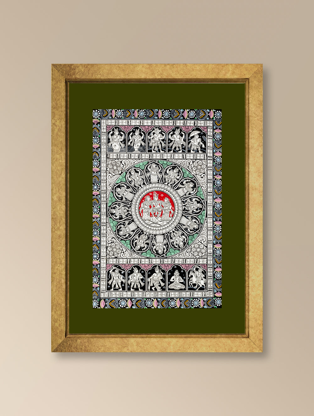 Handpainted Pattachitra Canvas Painting - Mythical Mandala (Unframed Length - 13" x Width - 19")