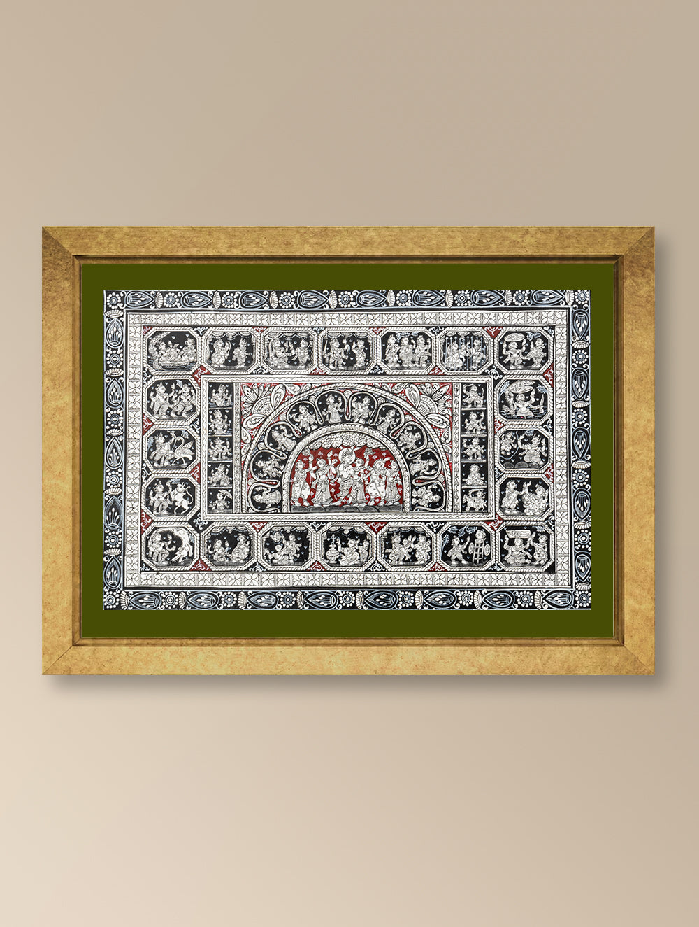 Handpainted Pattachitra Canvas Painting - Mythical Tales (Unframed Length - 19" x Width - 13")