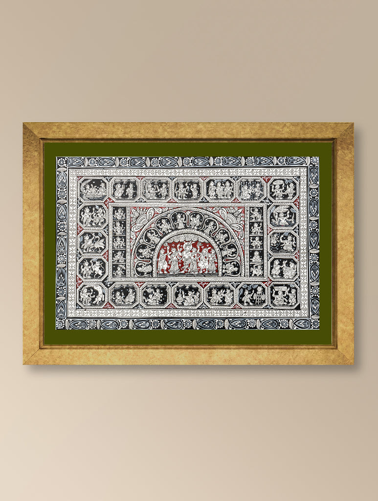 Handpainted Pattachitra Canvas Painting - Mythical Tales (Unframed Length - 19" x Width - 13")