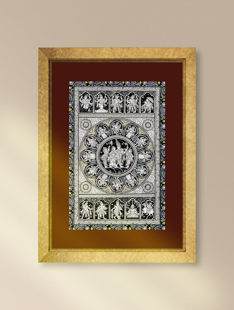 Handpainted Pattachitra Canvas Painting - Mythical Union (Unframed Length - 19" x Width - 13")