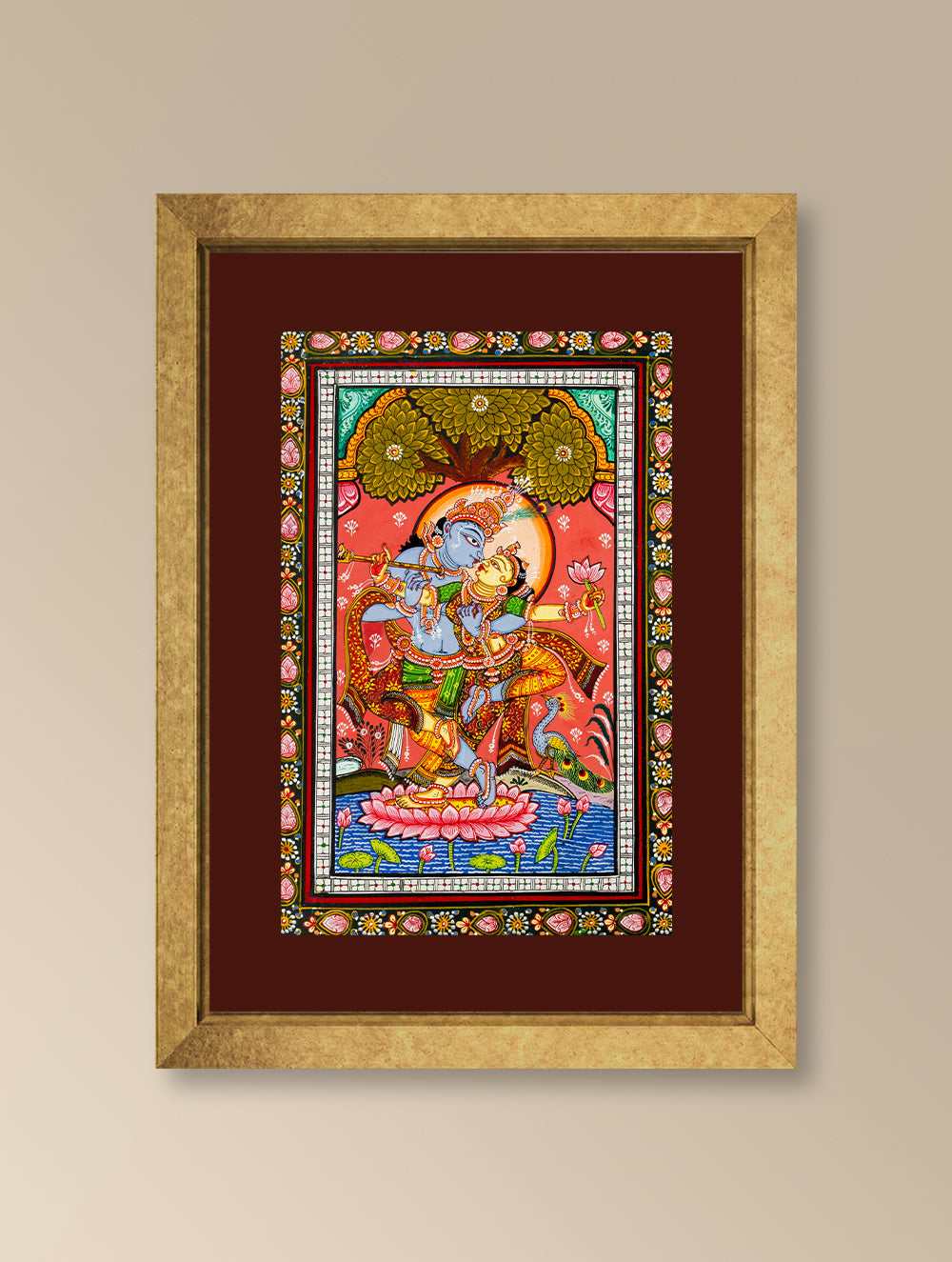 Handpainted Pattachitra Canvas Painting - Padma Leela (Unframed Length - 19" x Width - 13")