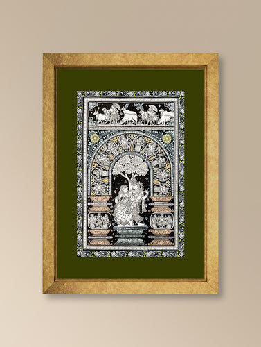 Handpainted Pattachitra Canvas Painting - Radha Krishna (Unframed Length - 13