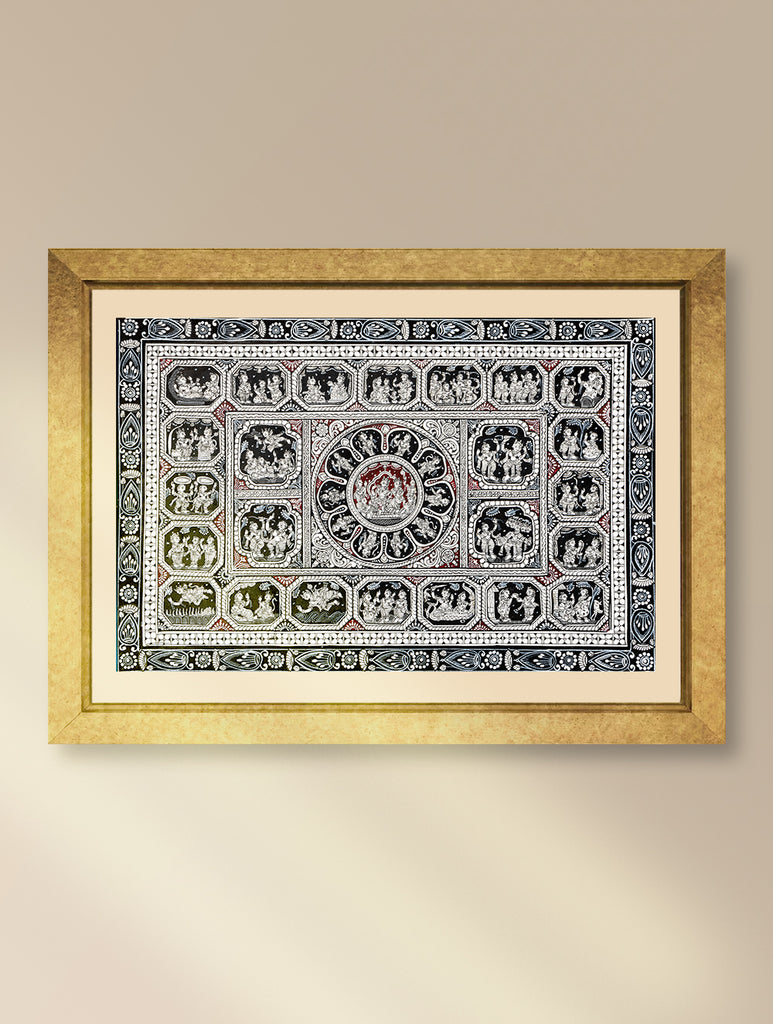 Handpainted Pattachitra Canvas Painting - Ramayana in Monochrome (Unframed Length - 13" x Width - 19")