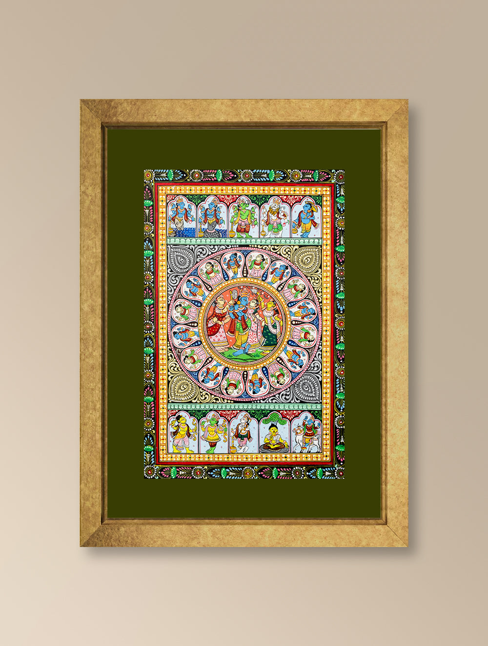 Handpainted Pattachitra Canvas Painting - Vishnu Chitrakatha (Unframed Length - 13" x Width - 19")