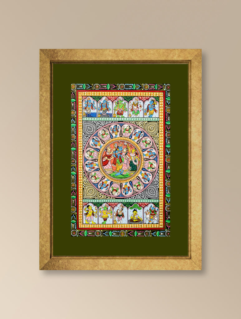 Handpainted Pattachitra Canvas Painting - Vishnu Chitrakatha (Unframed Length - 13" x Width - 19")