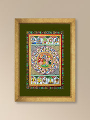 Handpainted Pattachitra Canvas Painting - Vishnu Chitrakatha (Unframed Length - 13" x Width - 19")