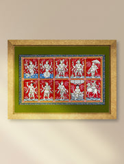 Handpainted Pattachitra Canvas Painting Large - Dashavataram in Red (Unframed Length - 40" x Width - 24")