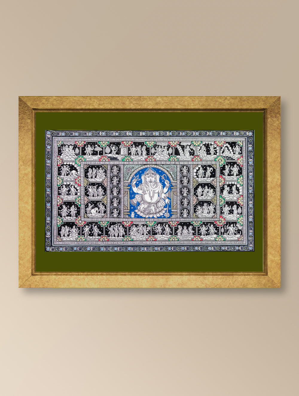 Handpainted Pattachitra Canvas Painting Large - Ganesh Mandala (Unframed Length - 40" x Width - 24")