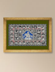 Handpainted Pattachitra Canvas Painting Large - Mythic Tales in Blue (Unframed - 40" x Width - 24")