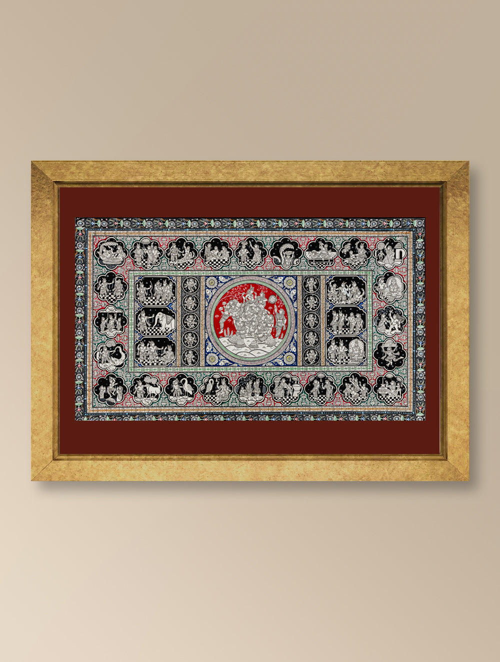 Load image into Gallery viewer, Handpainted Pattachitra Canvas Painting Large - Mythic Tales in Red (Unframed - 40&quot; x Width - 24&quot;)