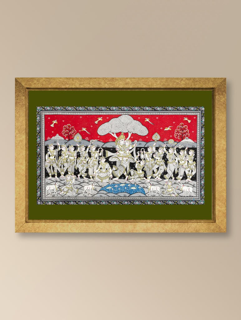 Handpainted Pattachitra Canvas Painting Large - RaasLeela (Unframed Length - 40" x Width - 24")