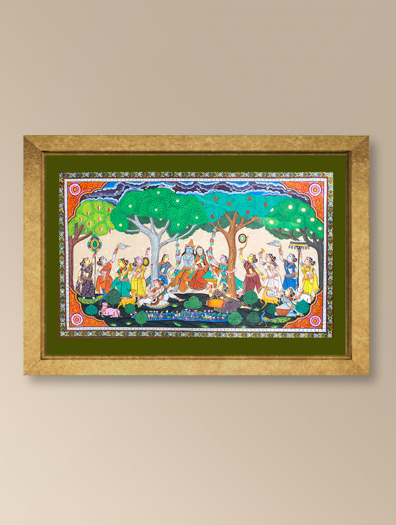 Handpainted Pattachitra Canvas Painting Large - Raasrang (Unframed Length - 60" x Width - 36")