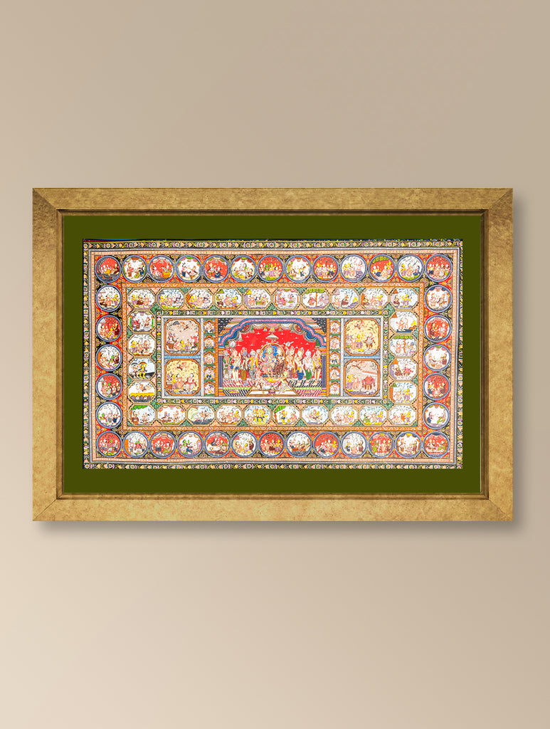 Handpainted Pattachitra Canvas Painting Large - Sabha Katha (Unframed Length - 60" x Width - 36")