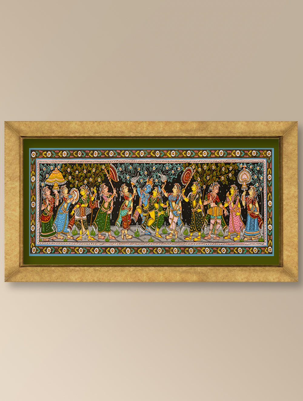 Load image into Gallery viewer, Handpainted Pattachitra Silk Painting Large - Divine Confluence (Unframed Length - 42&quot; x Width - 12&quot;)