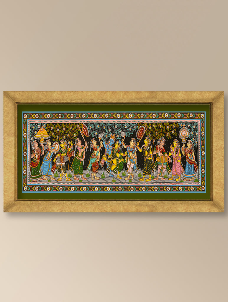 Handpainted Pattachitra Silk Painting Large - Divine Confluence (Unframed Length - 42" x Width - 12")