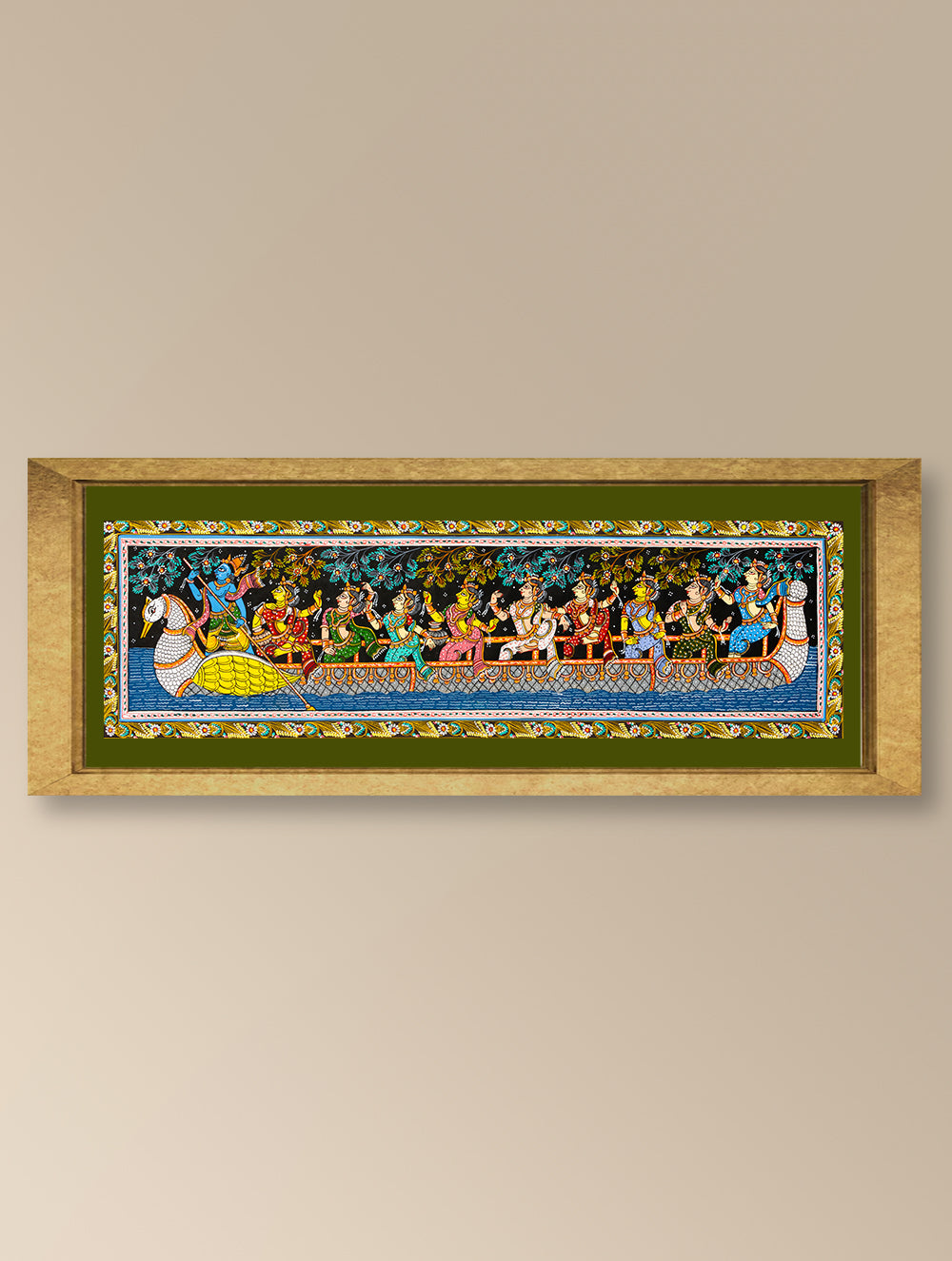 Load image into Gallery viewer, Handpainted Pattachitra Silk Painting Large - Hamsa Vahana (Unframed Length - 42&quot; x Width - 12&quot;)