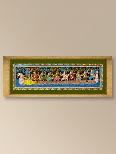 Handpainted Pattachitra Silk Painting Large - Hamsa Vahana (Unframed Length - 42